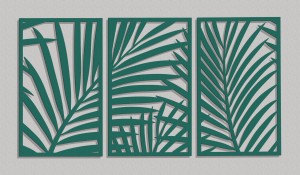 DEKORACYJNY TRYPTYK AŻUROWY, PALMY, DŻUNGLA, TROPIKI, DEKORACJA ŚCIENNA 3D, ORNAMENT, 78 x 140 cm, CZARNY