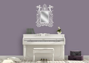 MIROIR DÉCORATIF AJOURÉ, ANGES, STYLE VINTAGE 52 x 65 cm