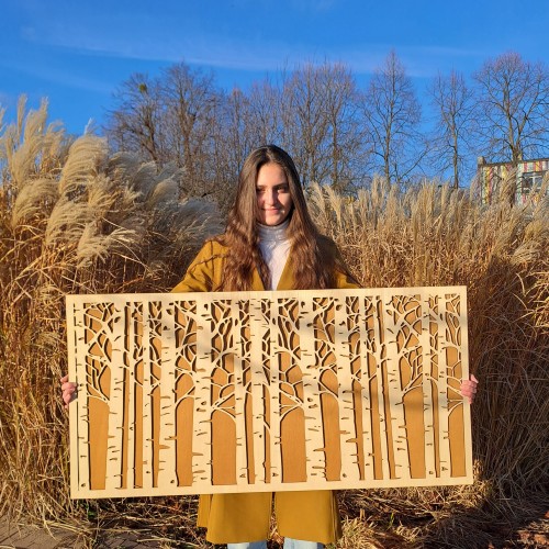 AŻUROWA DEKORACJA ŚCIENNA Z DREWNA, BRZOZY,  DWIE WARSTWY, RUSTYKALNA OZDOBA  NA ŚCIANĘ 