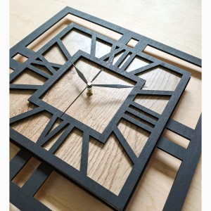 DEKORACYJNY DREWNIANY ZEGAR, NOWOCZESNY, LOFT, STYL INDUSTRIALNY, KWADRAT, DREWNO, 3 ROZMIARY 