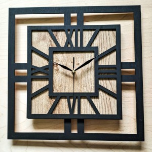 DEKORACYJNY DREWNIANY ZEGAR, NOWOCZESNY, LOFT, STYL INDUSTRIALNY, KWADRAT, DREWNO, 3 ROZMIARY 