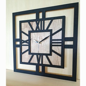 DEKORACYJNY DREWNIANY ZEGAR, NOWOCZESNY, LOFT, STYL INDUSTRIALNY, KWADRAT, DREWNO, 3 ROZMIARY 