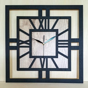 DEKORACYJNY DREWNIANY ZEGAR, NOWOCZESNY, LOFT, STYL INDUSTRIALNY, KWADRAT, DREWNO, 3 ROZMIARY 