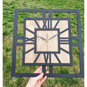 DEKORACYJNY DREWNIANY ZEGAR, NOWOCZESNY, LOFT, STYL INDUSTRIALNY, KWADRAT, DREWNO, 3 ROZMIARY 