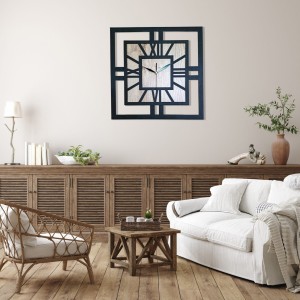 DEKORACYJNY DREWNIANY ZEGAR, NOWOCZESNY, LOFT, STYL INDUSTRIALNY, KWADRAT, DREWNO, 3 ROZMIARY 