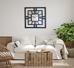 DEKORACYJNY DREWNIANY ZEGAR, NOWOCZESNY, LOFT, STYL INDUSTRIALNY, KWADRAT, DREWNO, 3 ROZMIARY 