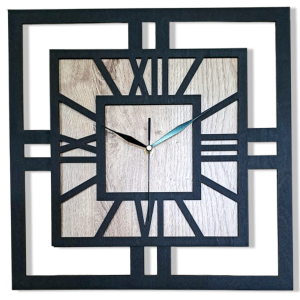DEKORACYJNY DREWNIANY ZEGAR, NOWOCZESNY, LOFT, STYL INDUSTRIALNY, KWADRAT, DREWNO, 3 ROZMIARY 