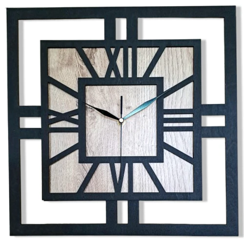 DEKORACYJNY DREWNIANY ZEGAR, NOWOCZESNY, LOFT, STYL INDUSTRIALNY, KWADRAT, DREWNO, 3 ROZMIARY 