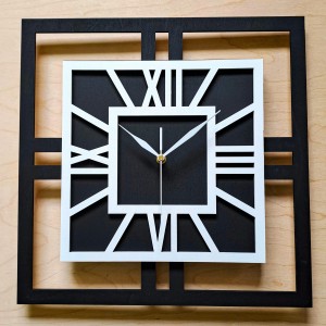 DEKORACYJNY DREWNIANY ZEGAR, NOWOCZESNY, LOFT, STYL INDUSTRIALNY, KWADRAT, DREWNO,MINIMALISTYCZNY, BIAŁY, 3 ROZMIARY 