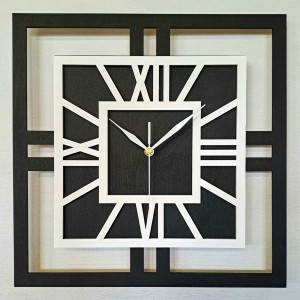 DEKORACYJNY DREWNIANY ZEGAR, NOWOCZESNY, LOFT, STYL INDUSTRIALNY, KWADRAT, DREWNO,MINIMALISTYCZNY, BIAŁY, 3 ROZMIARY 