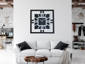 DEKORACYJNY DREWNIANY ZEGAR, NOWOCZESNY, LOFT, STYL INDUSTRIALNY, KWADRAT, DREWNO,MINIMALISTYCZNY, BIAŁY, 3 ROZMIARY 
