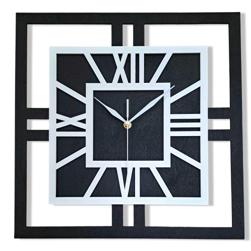 DEKORACYJNY DREWNIANY ZEGAR, NOWOCZESNY, LOFT, STYL INDUSTRIALNY, KWADRAT, DREWNO,MINIMALISTYCZNY, BIAŁY, 3 ROZMIARY 
