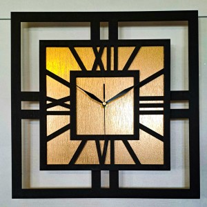 DEKORACYJNY DREWNIANY ZEGAR, NOWOCZESNY, LOFT, STYL INDUSTRIALNY, KWADRAT, DREWNO,MINIMALISTYCZNY,  ZŁOTY, 3 ROZMIARY 