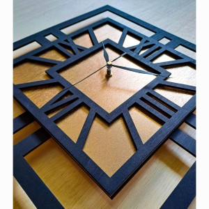 DEKORACYJNY DREWNIANY ZEGAR, NOWOCZESNY, LOFT, STYL INDUSTRIALNY, KWADRAT, DREWNO,MINIMALISTYCZNY,  ZŁOTY, 3 ROZMIARY 