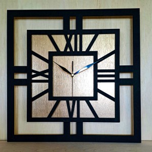 DEKORACYJNY DREWNIANY ZEGAR, NOWOCZESNY, LOFT, STYL INDUSTRIALNY, KWADRAT, DREWNO,MINIMALISTYCZNY,  ZŁOTY, 3 ROZMIARY 
