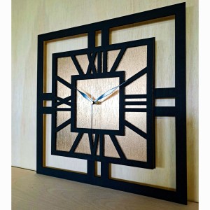 DEKORACYJNY DREWNIANY ZEGAR, NOWOCZESNY, LOFT, STYL INDUSTRIALNY, KWADRAT, DREWNO,MINIMALISTYCZNY,  ZŁOTY, 3 ROZMIARY 