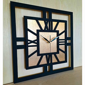 DEKORACYJNY DREWNIANY ZEGAR, NOWOCZESNY, LOFT, STYL INDUSTRIALNY, KWADRAT, DREWNO,MINIMALISTYCZNY,  ZŁOTY, 3 ROZMIARY 