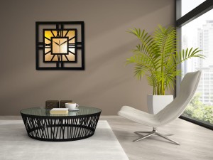 DEKORACYJNY DREWNIANY ZEGAR, NOWOCZESNY, LOFT, STYL INDUSTRIALNY, KWADRAT, DREWNO,MINIMALISTYCZNY,  ZŁOTY, 3 ROZMIARY 