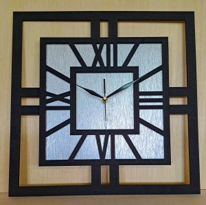 DEKORACYJNY DREWNIANY ZEGAR, NOWOCZESNY, LOFT, STYL INDUSTRIALNY, KWADRAT, DREWNO,MINIMALISTYCZNY,  SREBRNY, 3 ROZMIARY 