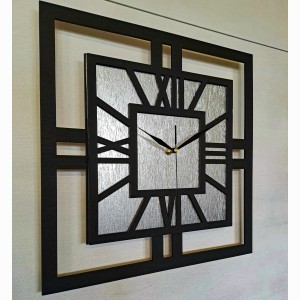 DEKORACYJNY DREWNIANY ZEGAR, NOWOCZESNY, LOFT, STYL INDUSTRIALNY, KWADRAT, DREWNO,MINIMALISTYCZNY,  SREBRNY, 3 ROZMIARY 