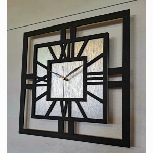 DEKORACYJNY DREWNIANY ZEGAR, NOWOCZESNY, LOFT, STYL INDUSTRIALNY, KWADRAT, DREWNO,MINIMALISTYCZNY,  SREBRNY, 3 ROZMIARY 