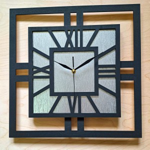 DEKORACYJNY DREWNIANY ZEGAR, NOWOCZESNY, LOFT, STYL INDUSTRIALNY, KWADRAT, DREWNO,MINIMALISTYCZNY,  SREBRNY, 3 ROZMIARY 