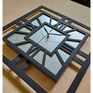 DEKORACYJNY DREWNIANY ZEGAR, NOWOCZESNY, LOFT, STYL INDUSTRIALNY, KWADRAT, DREWNO,MINIMALISTYCZNY,  SREBRNY, 3 ROZMIARY 