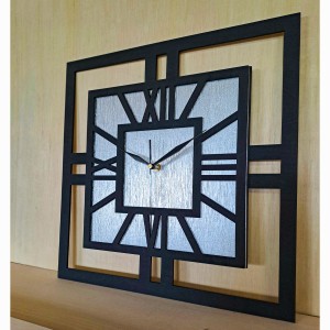 DEKORACYJNY DREWNIANY ZEGAR, NOWOCZESNY, LOFT, STYL INDUSTRIALNY, KWADRAT, DREWNO,MINIMALISTYCZNY,  SREBRNY, 3 ROZMIARY 