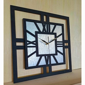 DEKORACYJNY DREWNIANY ZEGAR, NOWOCZESNY, LOFT, STYL INDUSTRIALNY, KWADRAT, DREWNO,MINIMALISTYCZNY,  SREBRNY, 3 ROZMIARY 