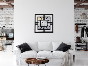 DEKORACYJNY DREWNIANY ZEGAR, NOWOCZESNY, LOFT, STYL INDUSTRIALNY, KWADRAT, DREWNO,MINIMALISTYCZNY,  SREBRNY, 3 ROZMIARY 