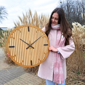 DEKORACYJNY DREWNIANY ZEGAR, NOWOCZESNY, LOFT, STYL INDUSTRIALNY, DREWNO,MINIMALISTYCZNY,  LAMELE, DĄB, 3 ROZMIARY