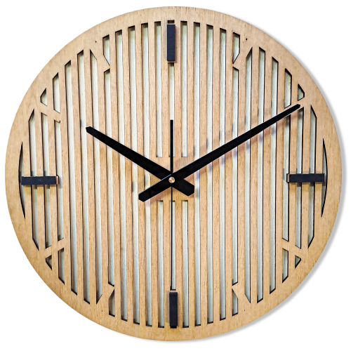 DEKORACYJNY DREWNIANY ZEGAR, NOWOCZESNY, LOFT, STYL INDUSTRIALNY, DREWNO,MINIMALISTYCZNY,  LAMELE, WIĄZ, 3 ROZMIARY 