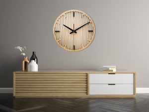 DEKORACYJNY DREWNIANY ZEGAR, NOWOCZESNY, LOFT, STYL INDUSTRIALNY, DREWNO,MINIMALISTYCZNY,  LAMELE, WIĄZ, 3 ROZMIARY 