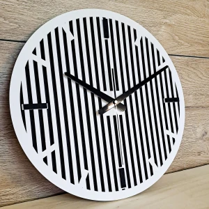 DEKORACYJNY DREWNIANY ZEGAR, NOWOCZESNY, LOFT, STYL INDUSTRIALNY, DREWNO,MINIMALISTYCZNY,  LAMELE, BIAŁY, 3 ROZMIARY 