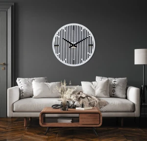 DEKORACYJNY DREWNIANY ZEGAR, NOWOCZESNY, LOFT, STYL INDUSTRIALNY, DREWNO,MINIMALISTYCZNY,  LAMELE, BIAŁY, 3 ROZMIARY 