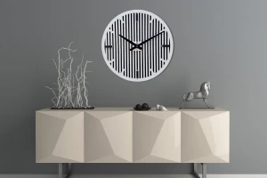 DEKORACYJNY DREWNIANY ZEGAR, NOWOCZESNY, LOFT, STYL INDUSTRIALNY, DREWNO,MINIMALISTYCZNY,  LAMELE, BIAŁY, 3 ROZMIARY 