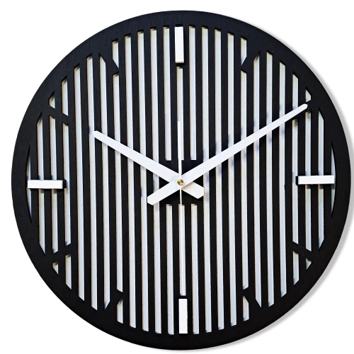 DEKORACYJNY DREWNIANY ZEGAR, NOWOCZESNY, LOFT, STYL INDUSTRIALNY, DREWNO,MINIMALISTYCZNY,  LAMELE, CZARNY, 3 ROZMIARY 