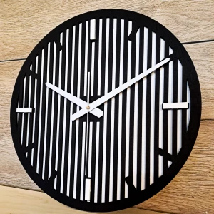 DEKORACYJNY DREWNIANY ZEGAR, NOWOCZESNY, LOFT, STYL INDUSTRIALNY, DREWNO,MINIMALISTYCZNY,  LAMELE, CZARNY, 3 ROZMIARY 
