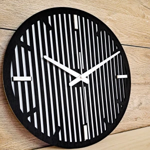 DEKORACYJNY DREWNIANY ZEGAR, NOWOCZESNY, LOFT, STYL INDUSTRIALNY, DREWNO,MINIMALISTYCZNY,  LAMELE, CZARNY, 3 ROZMIARY 