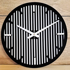 DEKORACYJNY DREWNIANY ZEGAR, NOWOCZESNY, LOFT, STYL INDUSTRIALNY, DREWNO,MINIMALISTYCZNY,  LAMELE, CZARNY, 3 ROZMIARY 
