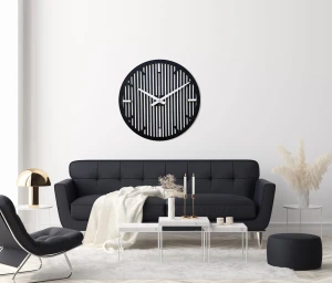 DEKORACYJNY DREWNIANY ZEGAR, NOWOCZESNY, LOFT, STYL INDUSTRIALNY, DREWNO,MINIMALISTYCZNY,  LAMELE, CZARNY, 3 ROZMIARY 