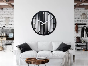 DEKORACYJNY DREWNIANY ZEGAR, NOWOCZESNY, LOFT, STYL INDUSTRIALNY, DREWNO,MINIMALISTYCZNY,  LAMELE, CZARNY, 3 ROZMIARY 