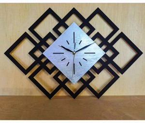 DEKORACYJNY DREWNIANY ZEGAR, NOWOCZESNY, LOFT, STYL INDUSTRIALNY, DREWNO,MINIMALISTYCZNY, GEOMETRYCZNY, LOFTOWY , CZARNO - SREBRNY