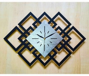 DEKORACYJNY DREWNIANY ZEGAR, NOWOCZESNY, LOFT, STYL INDUSTRIALNY, DREWNO,MINIMALISTYCZNY, GEOMETRYCZNY, LOFTOWY , CZARNO - SREBRNY