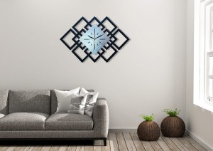 DEKORACYJNY DREWNIANY ZEGAR, NOWOCZESNY, LOFT, STYL INDUSTRIALNY, DREWNO,MINIMALISTYCZNY, GEOMETRYCZNY, LOFTOWY , CZARNO - SREBRNY