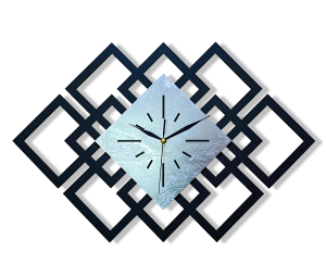 DEKORACYJNY DREWNIANY ZEGAR, NOWOCZESNY, LOFT, STYL INDUSTRIALNY, DREWNO,MINIMALISTYCZNY, GEOMETRYCZNY, LOFTOWY , CZARNO - SREBRNY