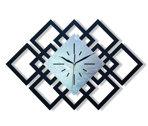 DEKORACYJNY DREWNIANY ZEGAR, NOWOCZESNY, LOFT, STYL INDUSTRIALNY, DREWNO,MINIMALISTYCZNY, GEOMETRYCZNY, LOFTOWY , CZARNO - SREBRNY