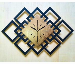 DEKORACYJNY DREWNIANY ZEGAR, NOWOCZESNY, LOFT, STYL INDUSTRIALNY, DREWNO,MINIMALISTYCZNY, GEOMETRYCZNY, LOFTOWY , CZARNO - ZŁOTY