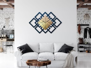 DEKORACYJNY DREWNIANY ZEGAR, NOWOCZESNY, LOFT, STYL INDUSTRIALNY, DREWNO,MINIMALISTYCZNY, GEOMETRYCZNY, LOFTOWY , CZARNO - ZŁOTY