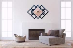 DEKORACYJNY DREWNIANY ZEGAR, NOWOCZESNY, LOFT, STYL INDUSTRIALNY, DREWNO,MINIMALISTYCZNY, GEOMETRYCZNY, LOFTOWY , CZARNO - ZŁOTY